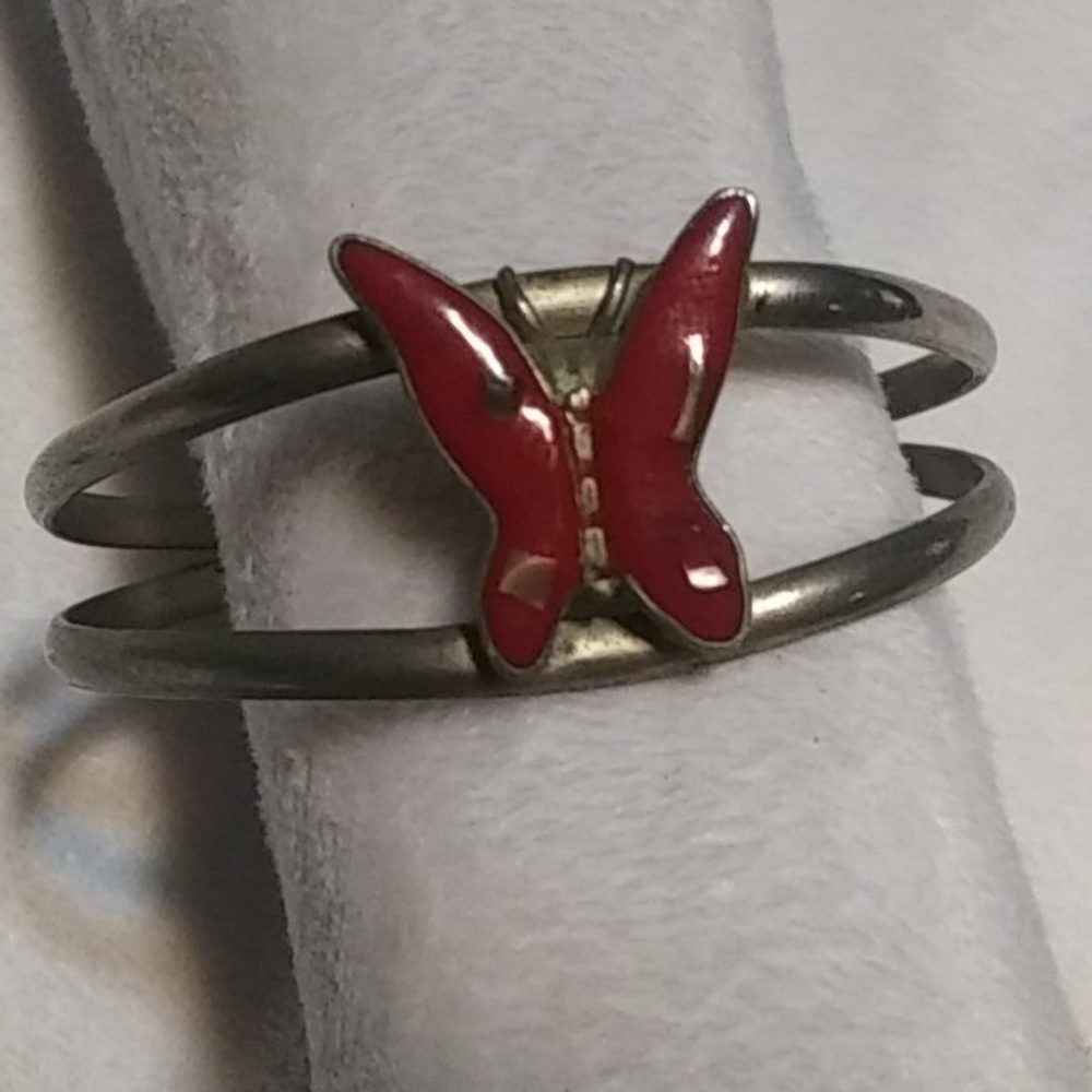 Mexican silver red butterfly cuff bracelet